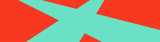 A blue X cuts across an orange background